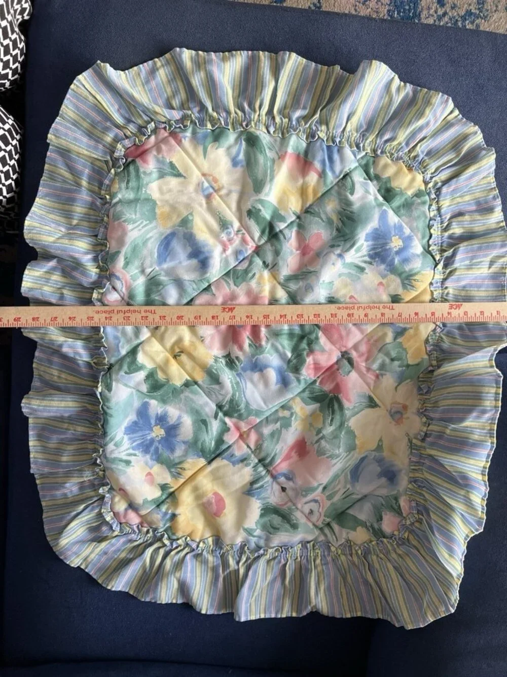 RUFFLED Pillow Sham PR Quilted Floral Stripe Ruffle Y2K Regency Home Fashion USA
